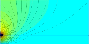 Software FEMM - Elektrostatik - Netz und Berechnung feld feines netz.gif