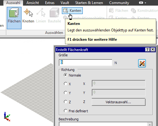 Software FEM - Tutorial - Belastung - Multiphysics - Kraft Auswahlmenue Kanten.gif