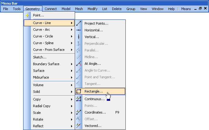 Software FEM - Tutorial - FEM-Prozess - Geometrie - menue gemetrie.gif